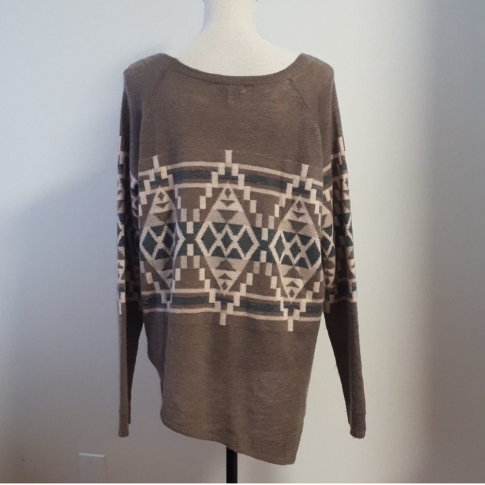 Joie Brown Grey Aztec Boho Brenda Geometric Wool Cashmere Sweater S M L - Picture 3 of 15